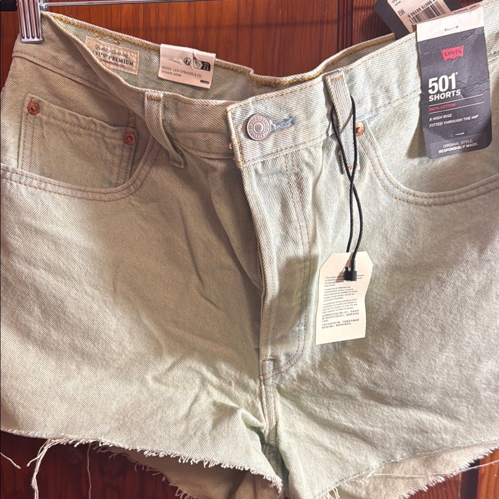 Levi's Green High-Waisted Jean Shorts Frayed Hem